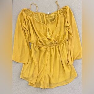 Mustard Yellow Wrap Romper Long Sleeve Plus Size 3X Boho Outfit
